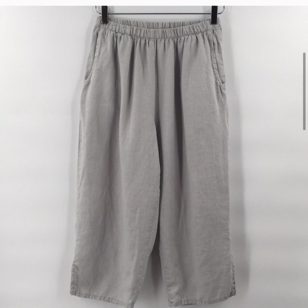 Flax Pocketed Ankle Capri Pants Linen Grey Capri S